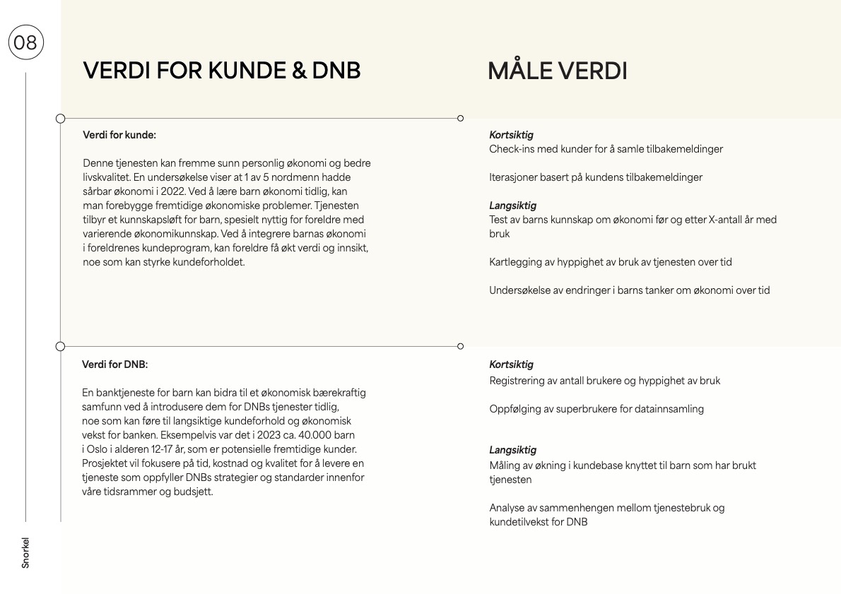 Forslag til kunde- og forretningsverdi og hvordan verdi kan måles på kort og lang sikt