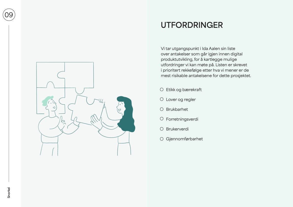 Prioriterte utfordringer: etikk og bærekraft, lover og regler, brukbarhet, forretningsverdi, brukerverdi og gjennomførbarhet